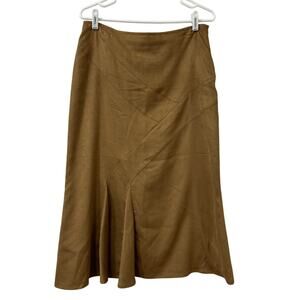 NueVa Womens Size 10 Brown Faux Suede Midi Skirt Pleated Western Boho